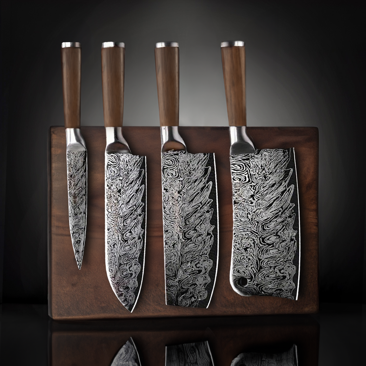 Damascus Pattern Kitchen Knives Set 4-Piece