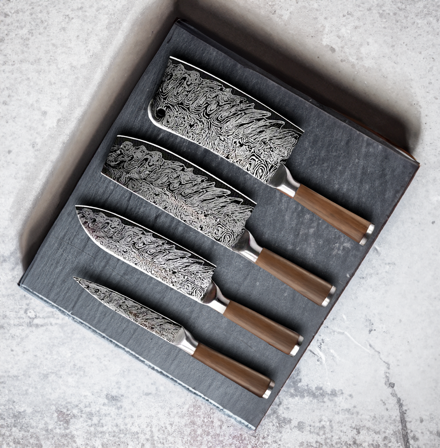 Damascus Pattern Kitchen Knives Set 4-Piece