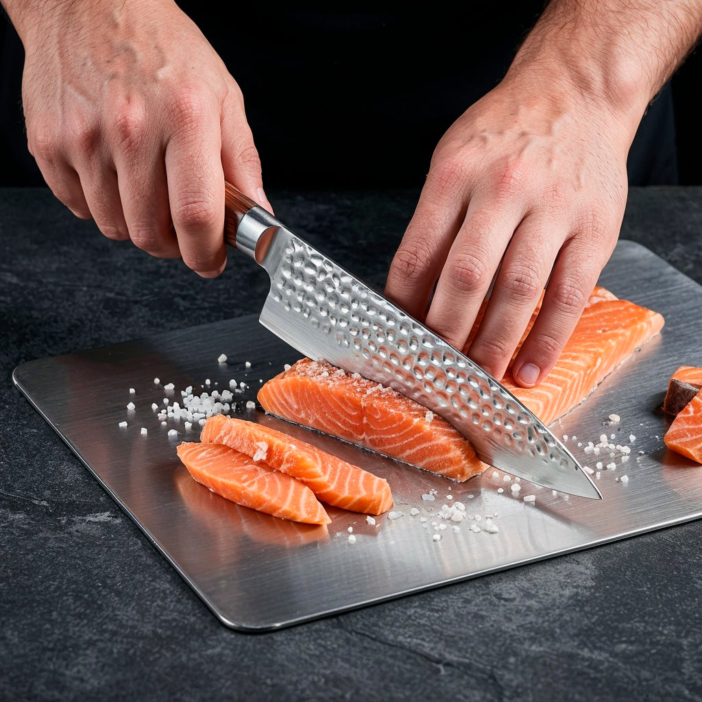 5-Piece Hammered Stainless Steel Kitchen Knife Set with Wood Handles