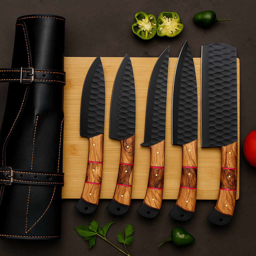 Black Carbon Steel Chef Knife Set 5-Piece