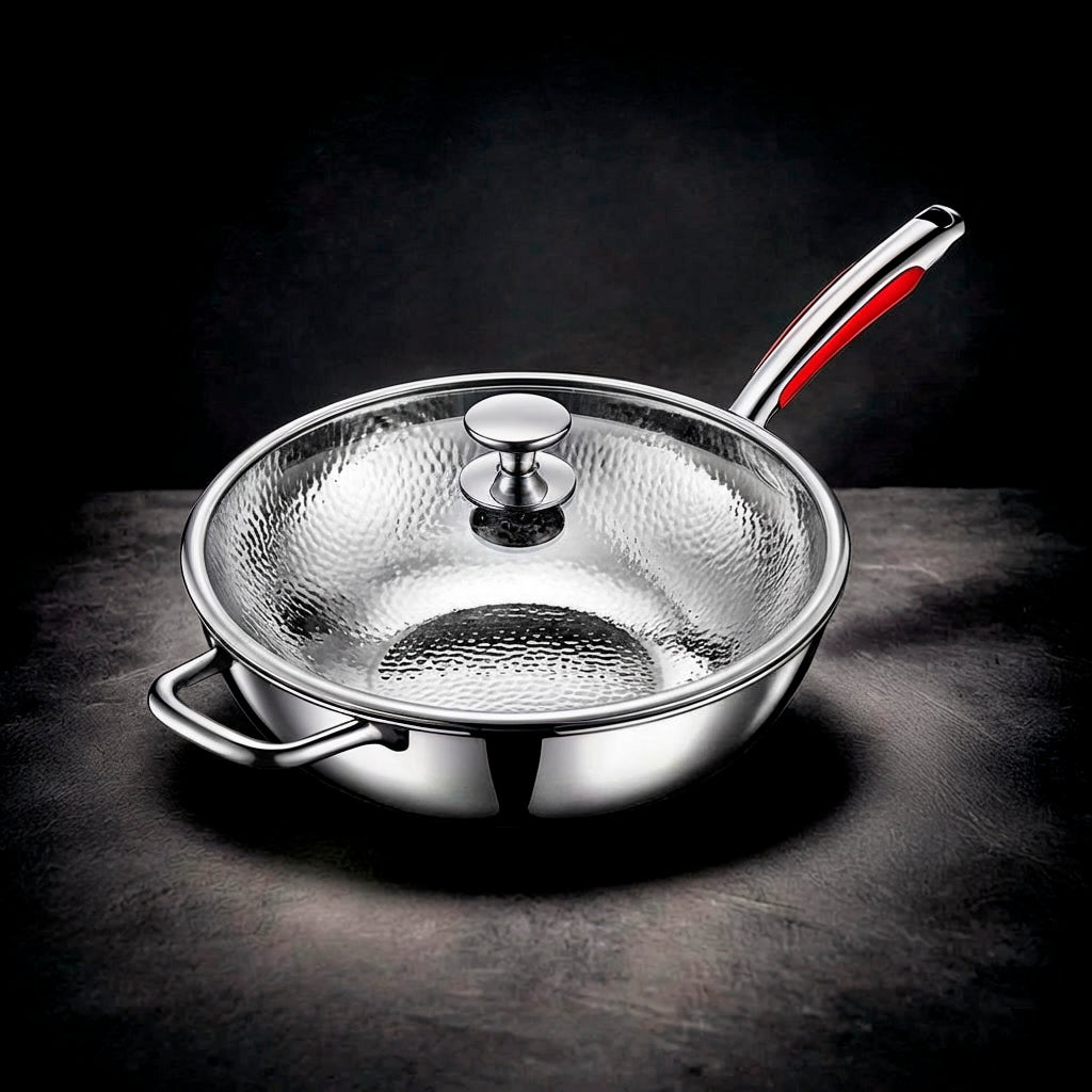 Hammered Titanium Wok Deep Frying Pan with Dual Handles