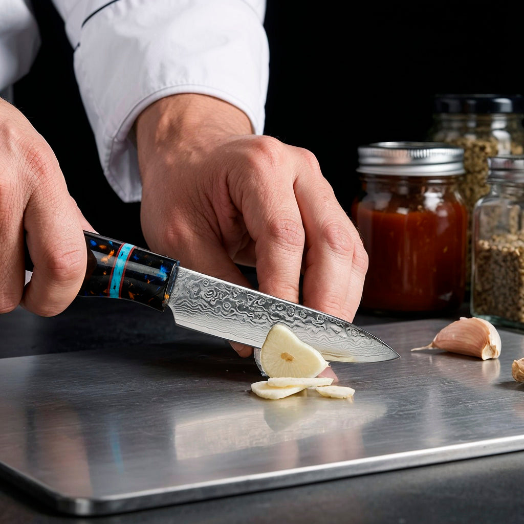 8-Piece Damascus Chef Knife Set VG10 with Black Speckled Resin Handles