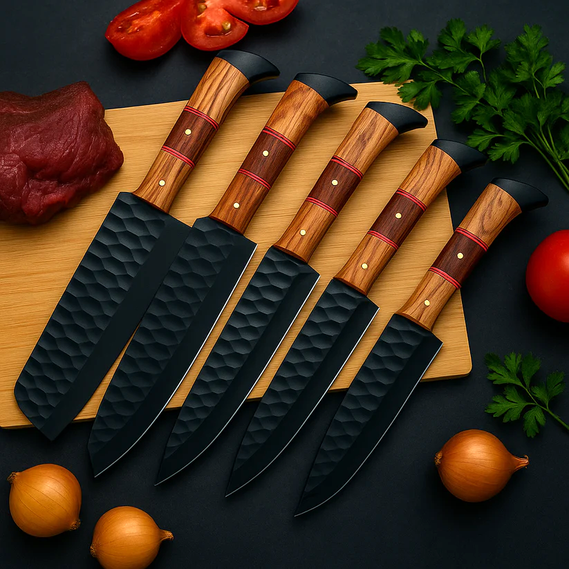 Black Carbon Steel Chef Knife Set 5-Piece