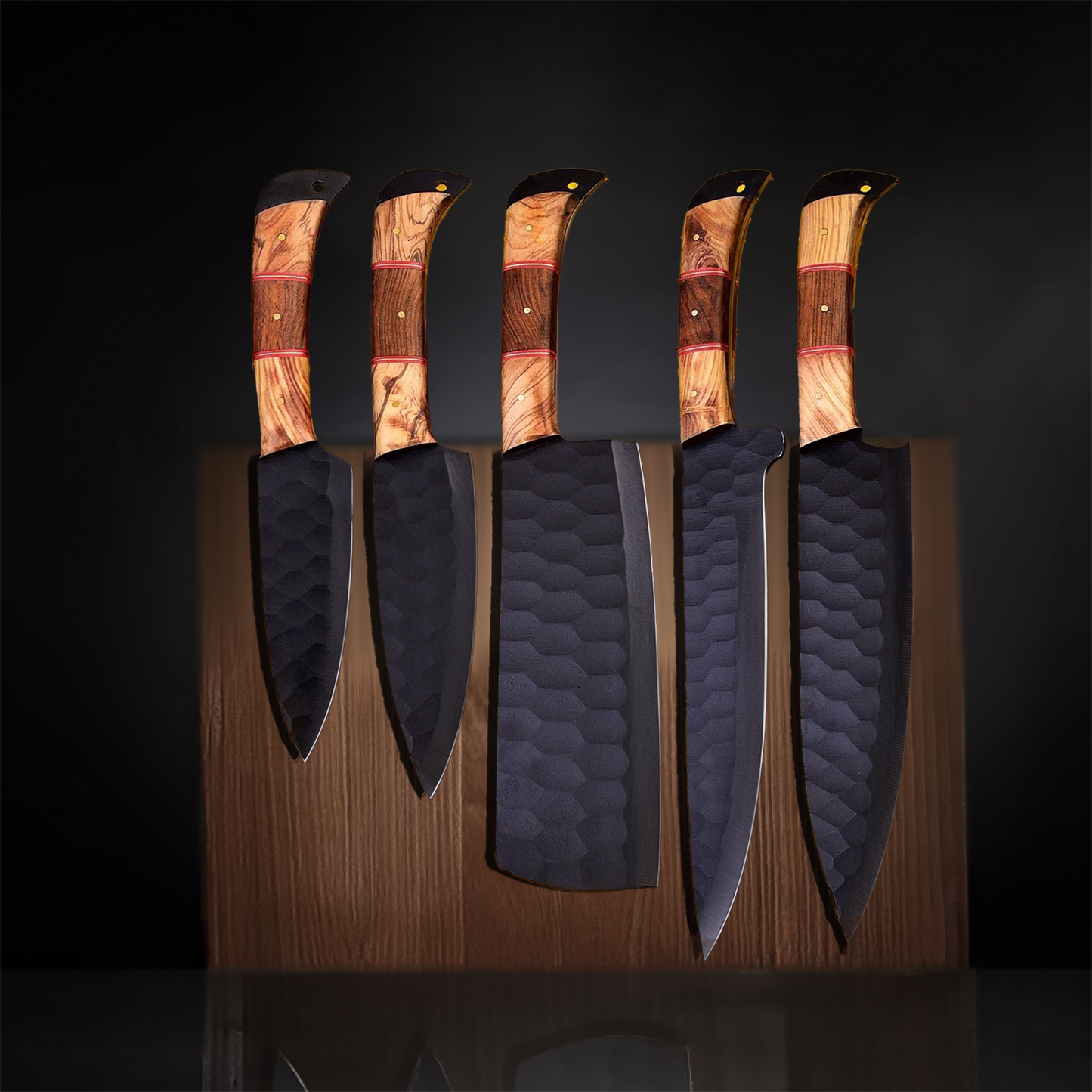 Black Carbon Steel Chef Knife Set 5-Piece