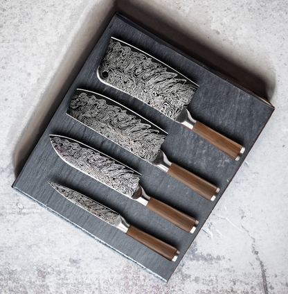 Damascus Pattern Kitchen Knives Set  4-Piece