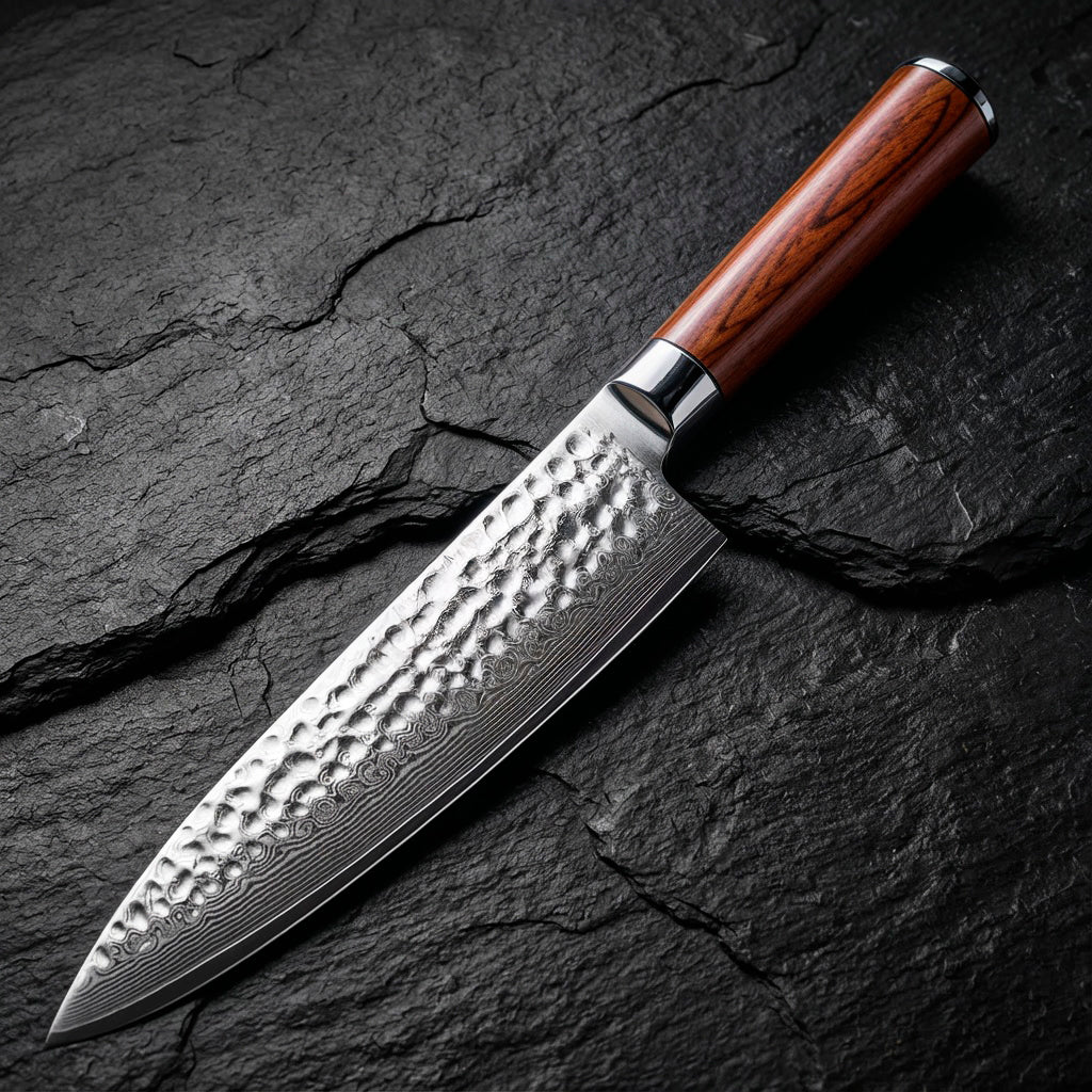 5-Piece Hammered Stainless Steel Kitchen Knife Set with Wood Handles