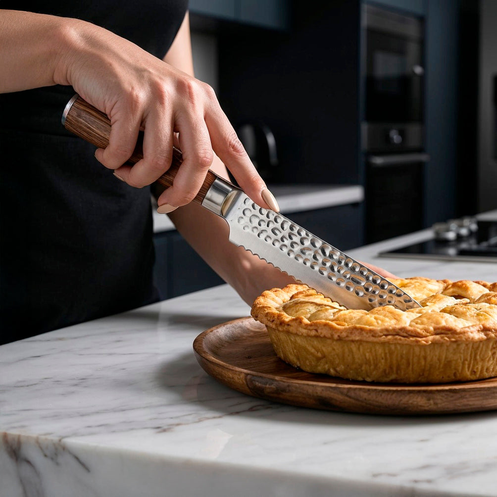 5-Piece Hammered Stainless Steel Kitchen Knife Set with Wood Handles