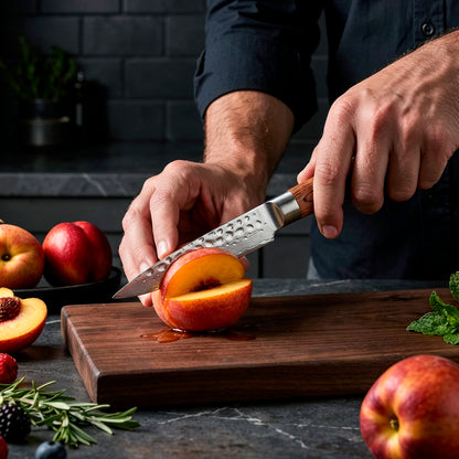 5-Piece Hammered Stainless Steel Kitchen Knife Set with Wood Handles