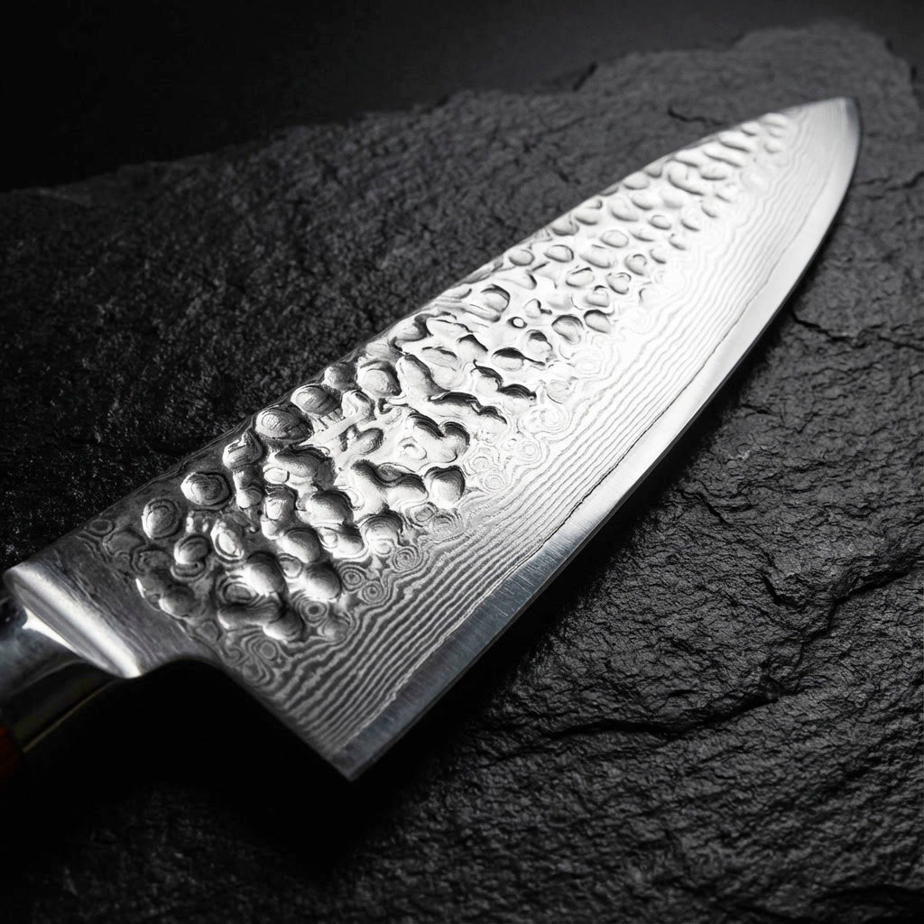 5-Piece Hammered Stainless Steel Kitchen Knife Set with Wood Handles