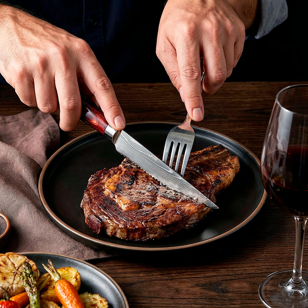 6-Piece Serrated Steak Knife Set with Red Handles