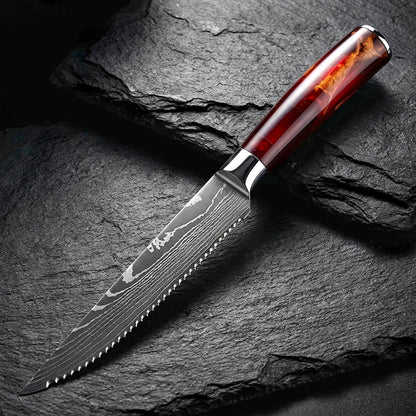 6-Piece Serrated Steak Knife Set with Red Handles