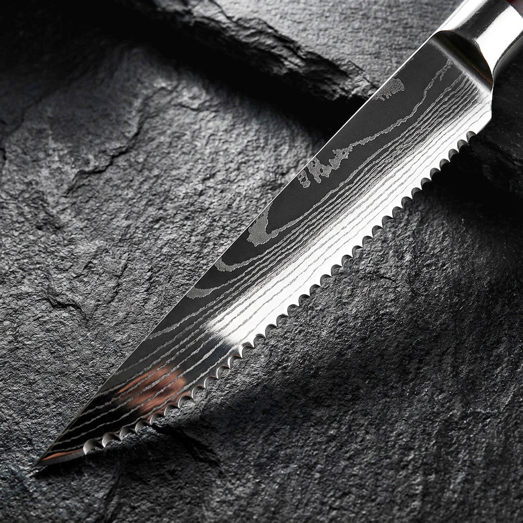 6-Piece Serrated Steak Knife Set with Red Handles