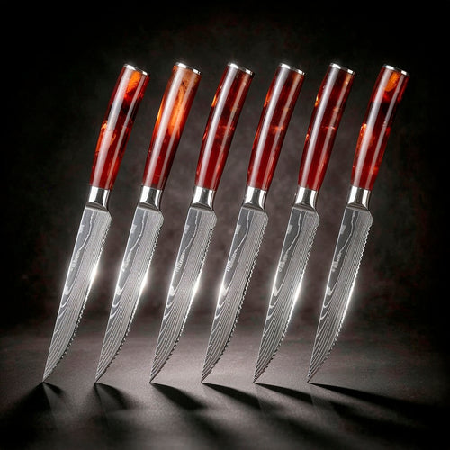 6-Piece Serrated Steak Knife Set with Red Handles
