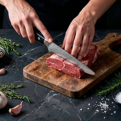 8-Piece Damascus Chef Knife Set with Black Handles VG10