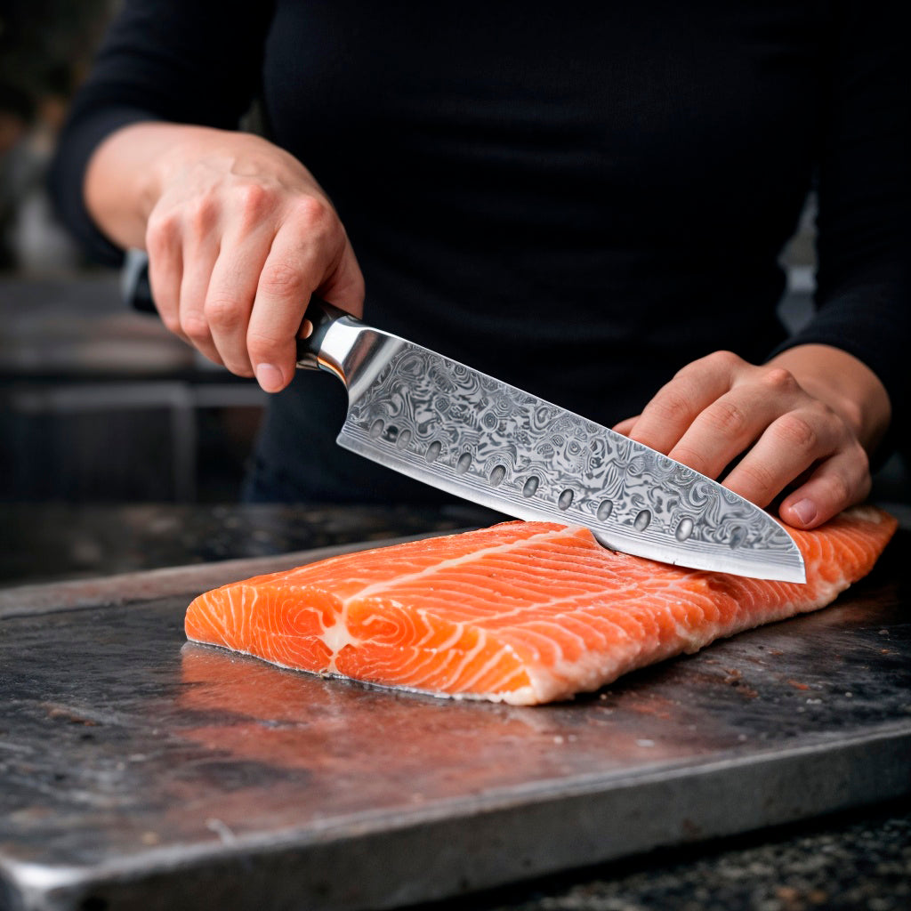 8-Piece Damascus Chef Knife Set with Black Handles VG10