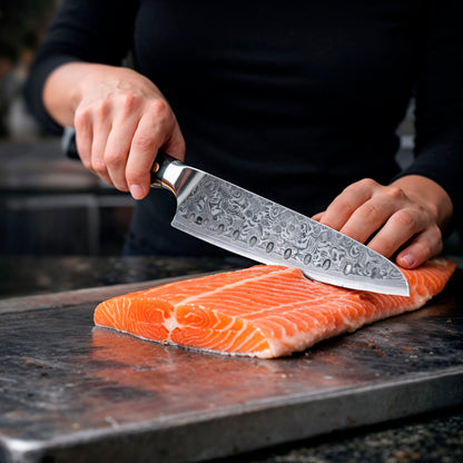 8-Piece Damascus Chef Knife Set with Black Handles VG10