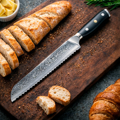 8-Piece Damascus Chef Knife Set with Black Handles VG10