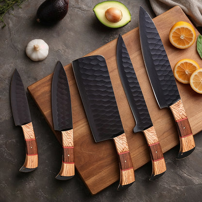 Black Carbon Steel Chef Knife Set 5-Piece