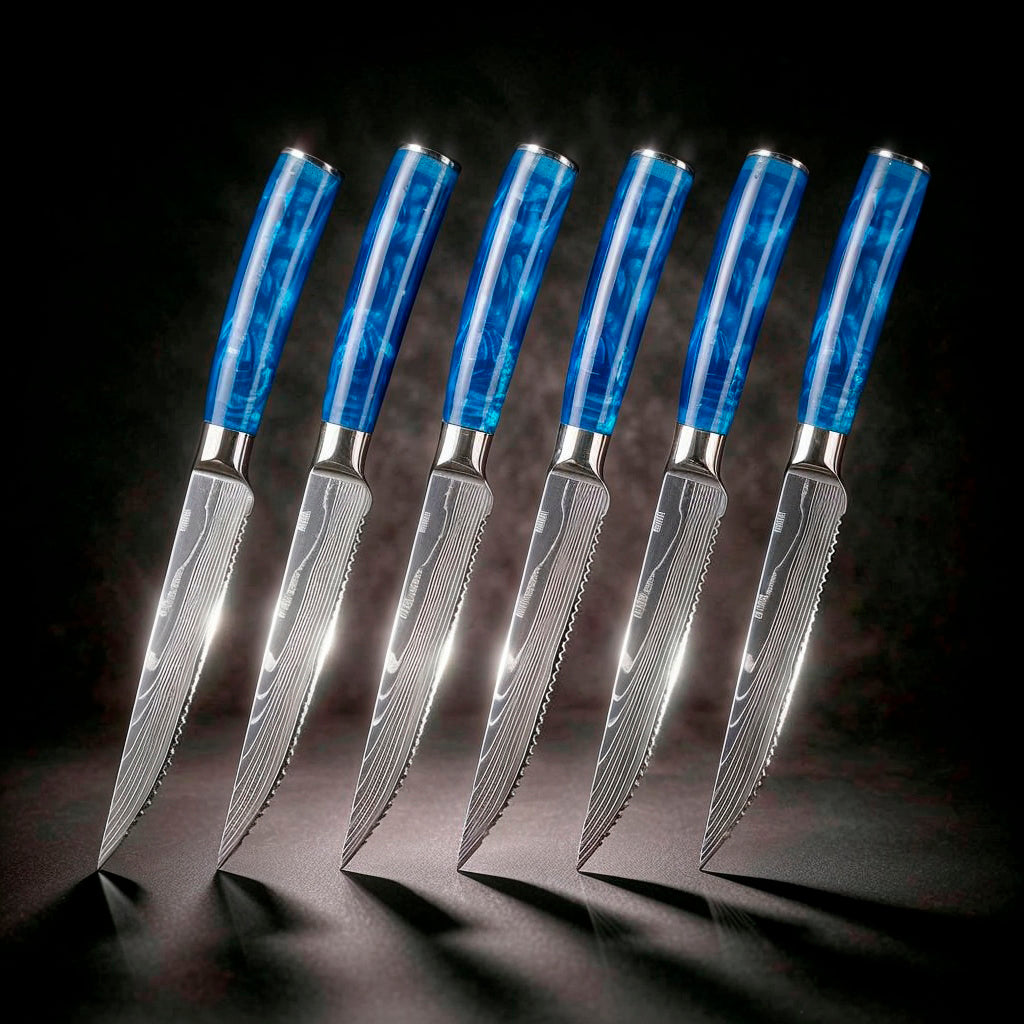 6-Piece Serrated Steak Knife Set with Blue Handles