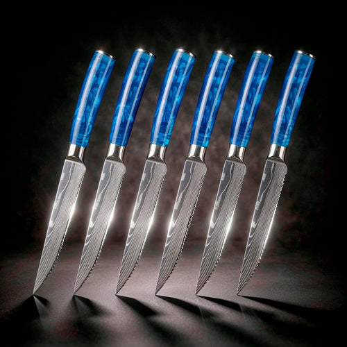 6-Piece Serrated Steak Knife Set with Blue Handles