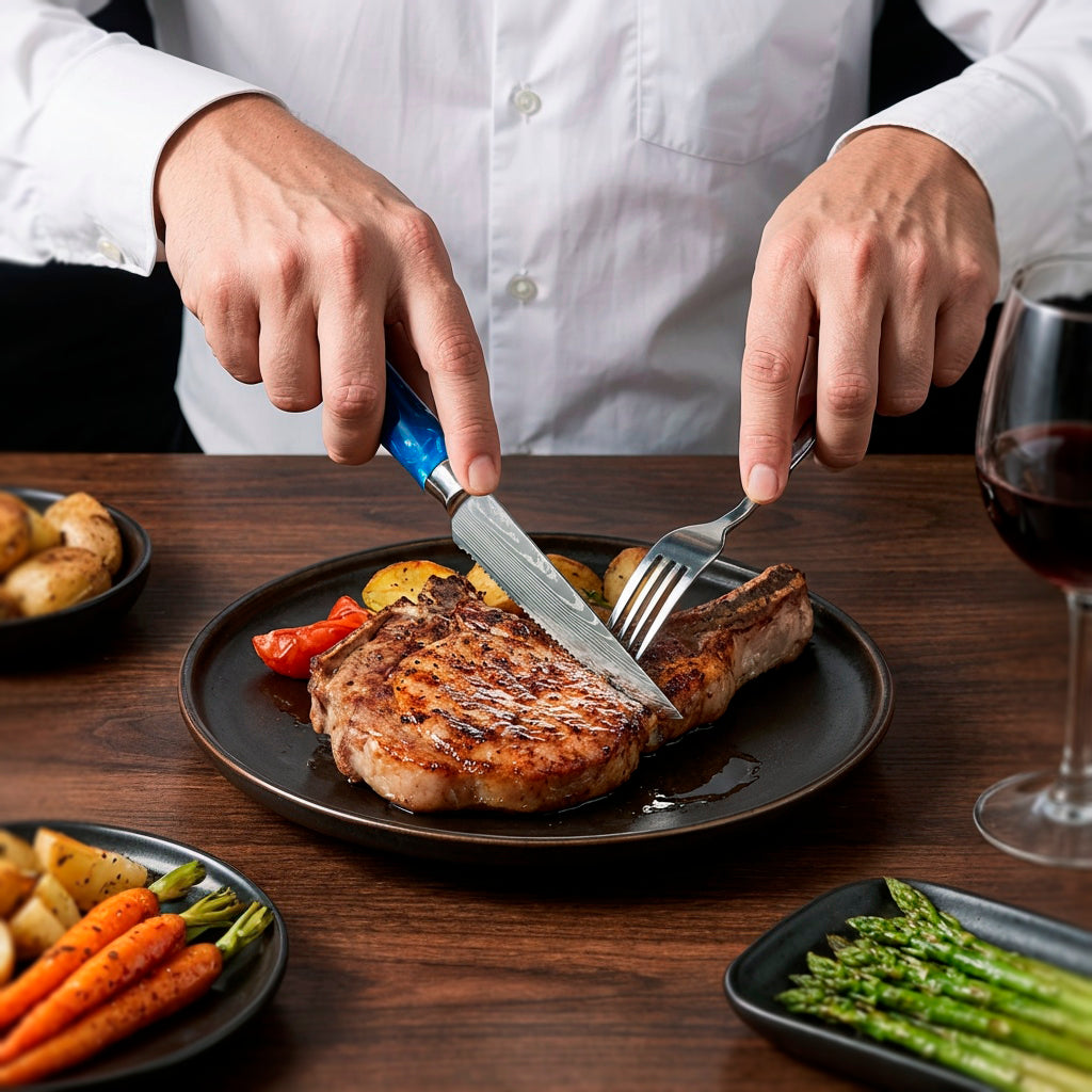 6-Piece Serrated Steak Knife Set with Blue Handles