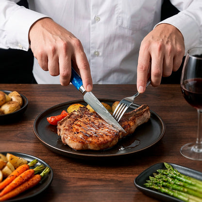6-Piece Serrated Steak Knife Set with Blue Handles