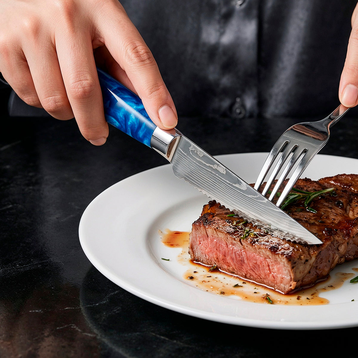 6-Piece Serrated Steak Knife Set with Blue Handles
