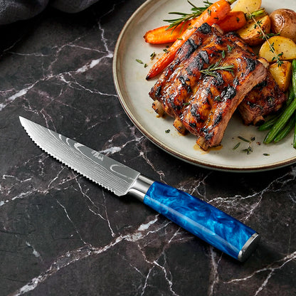 6-Piece Serrated Steak Knife Set with Blue Handles