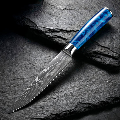 6-Piece Serrated Steak Knife Set with Blue Handles