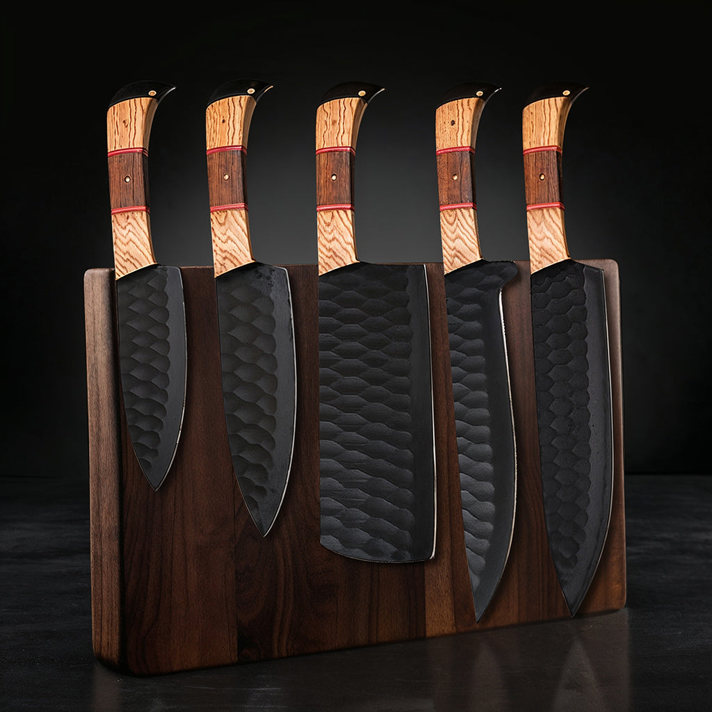 Black Carbon Steel Chef Knife Set 5-Piece