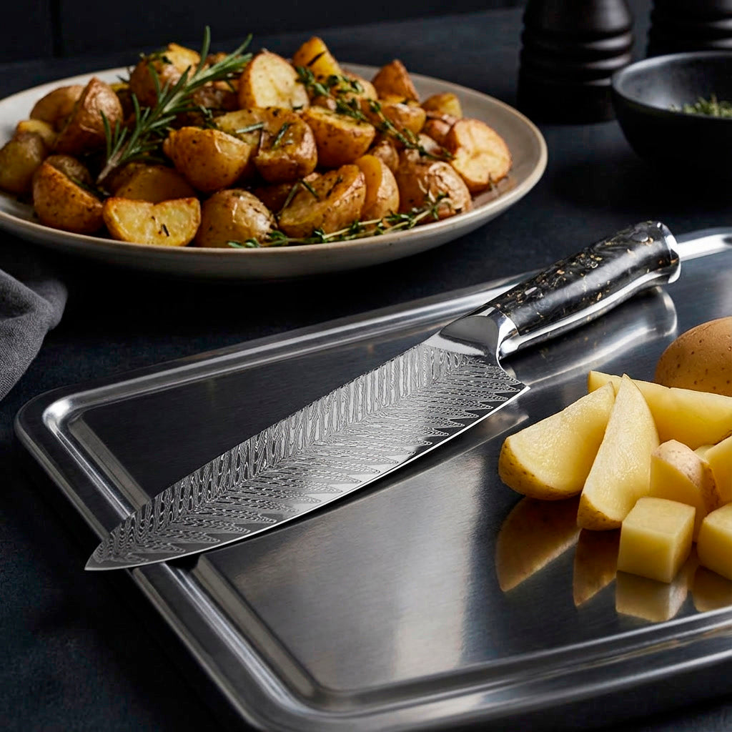 Chef Santoku Knife Damascus Butterfly Pattern