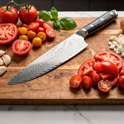 Chef Santoku Knife Damascus Butterfly Pattern