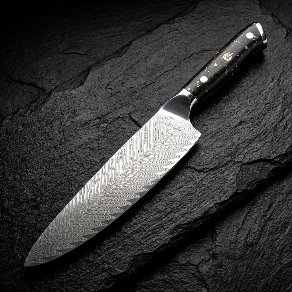 Chef Santoku Knife Damascus Butterfly Pattern