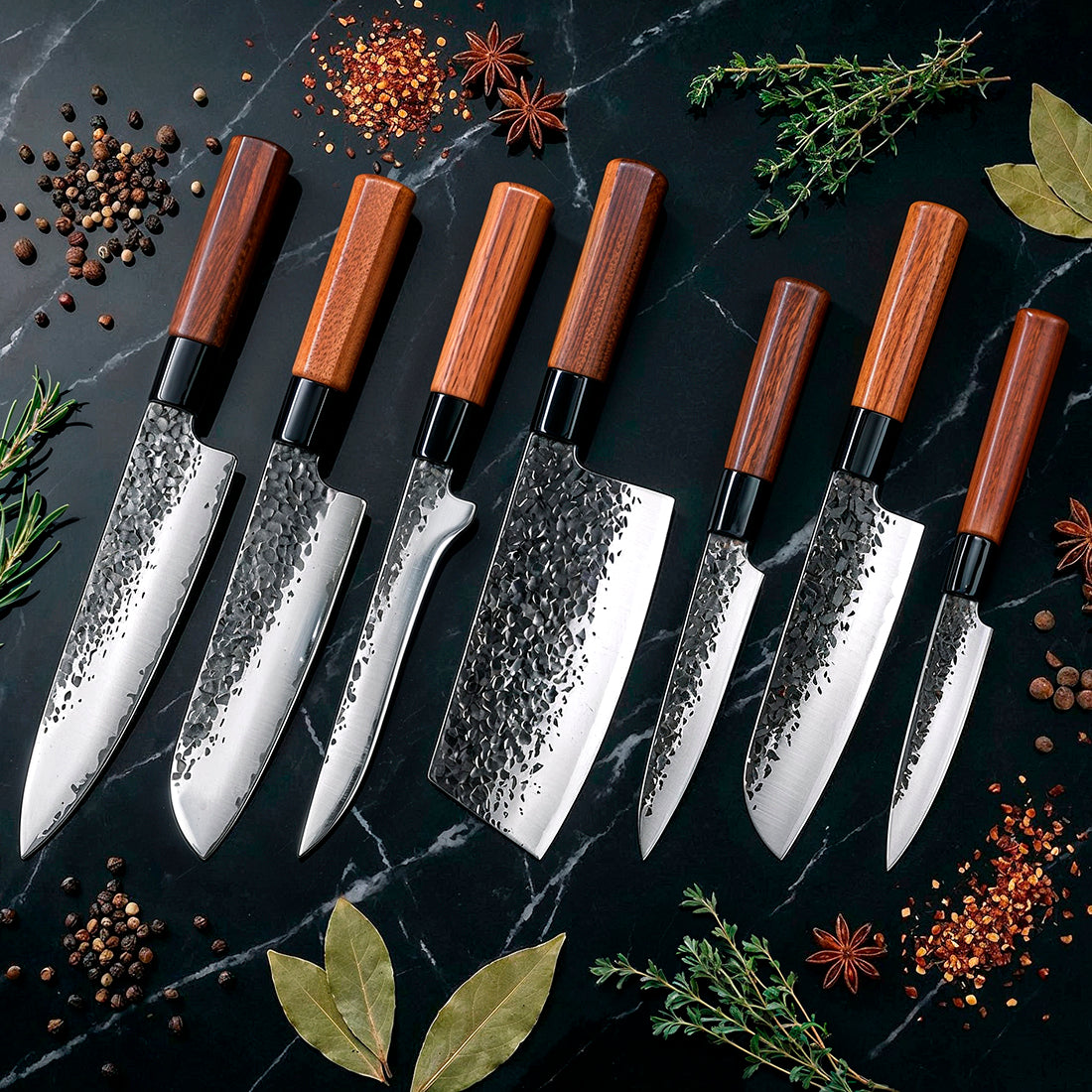 7-piece set Hand-Forged Knife Set with Rosewood Handles