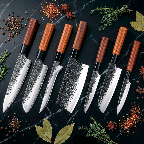 7-piece set Hand-Forged Knife Set with Rosewood Handles