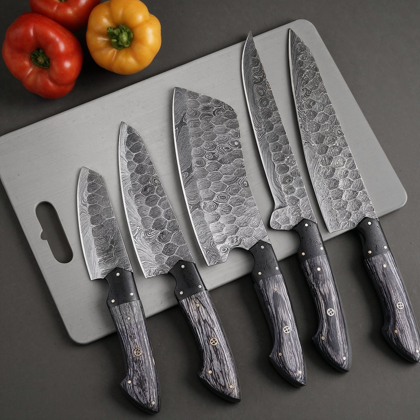 Hand-Forged Chef Damascus 5-Piece Knife Set