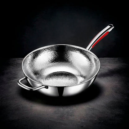Hammered Titanium Wok Deep Frying Pan with Dual Handles