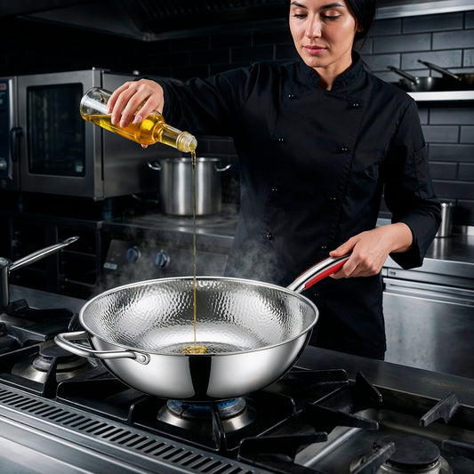 Hammered Titanium Wok Deep Frying Pan with Dual Handles