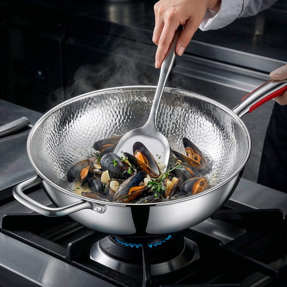 Hammered Titanium Wok Deep Frying Pan with Dual Handles