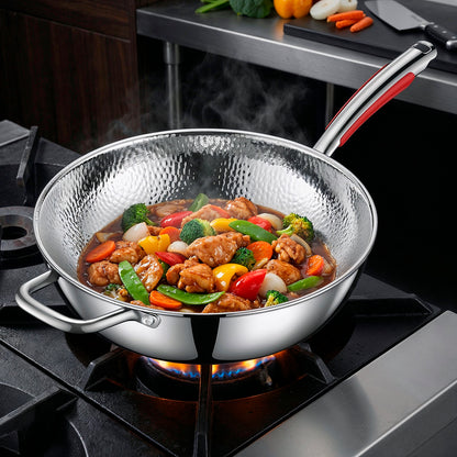 Hammered Titanium Wok Deep Frying Pan with Dual Handles