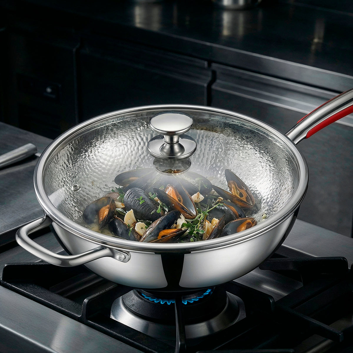 Hammered Titanium Wok Deep Frying Pan with Dual Handles