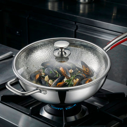 Hammered Titanium Wok Deep Frying Pan with Dual Handles