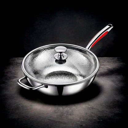 Hammered Titanium Wok Deep Frying Pan with Dual Handles