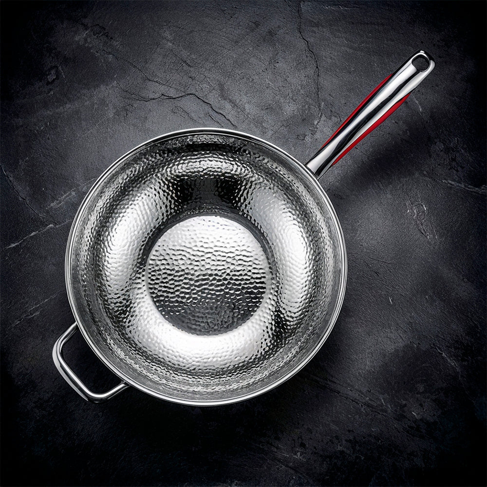 Hammered Titanium Wok Deep Frying Pan with Dual Handles