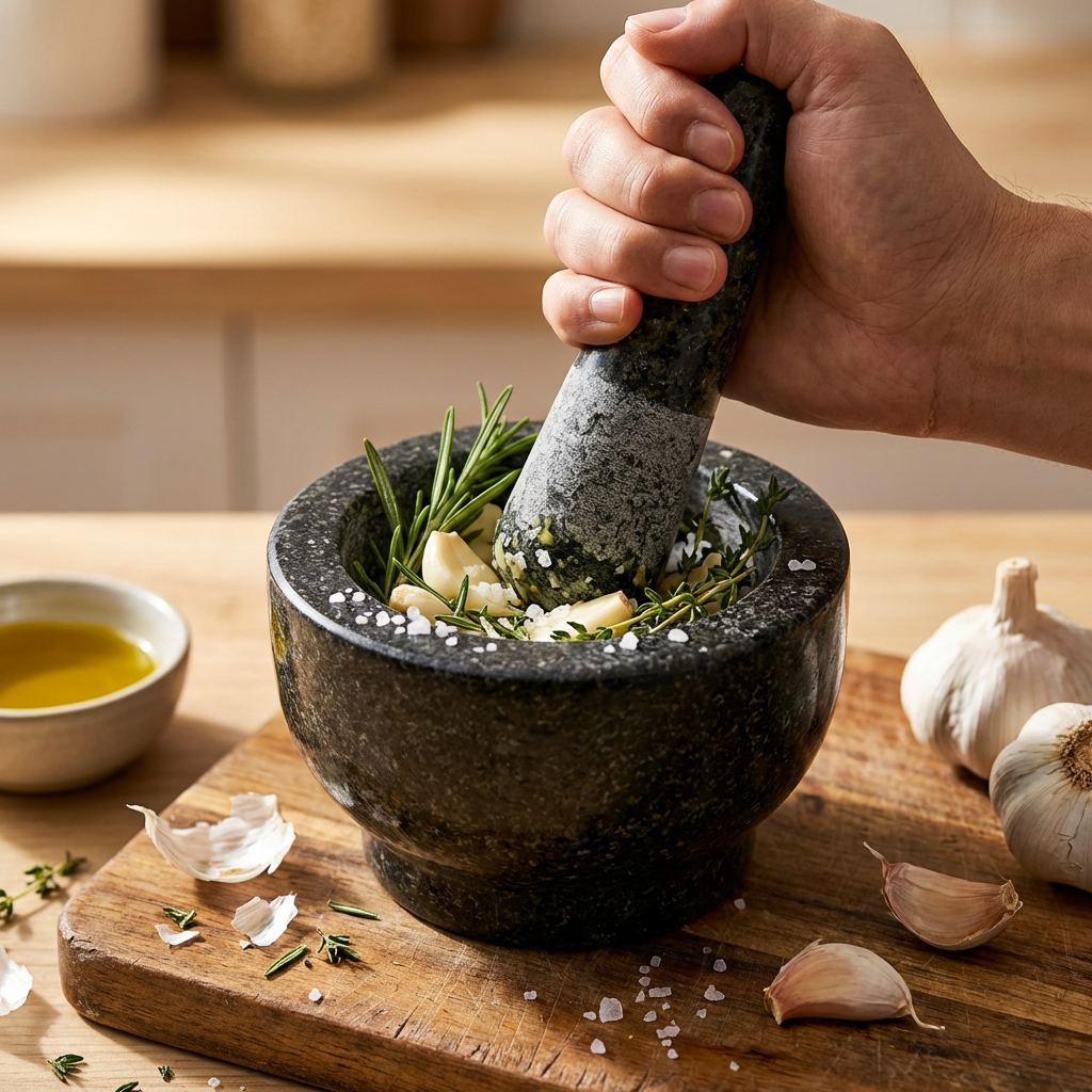 Handmade Polished Granite Mortar & Pestle