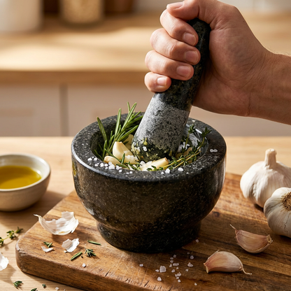 Handmade Polished Granite Mortar & Pestle