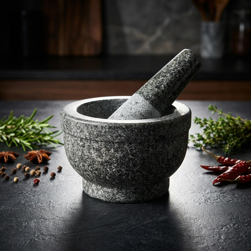 Handmade Polished Granite Mortar & Pestle