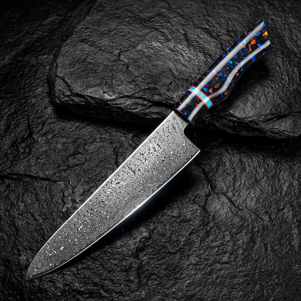 8-Piece Damascus Chef Knife Set VG10 with Black Speckled Resin Handles