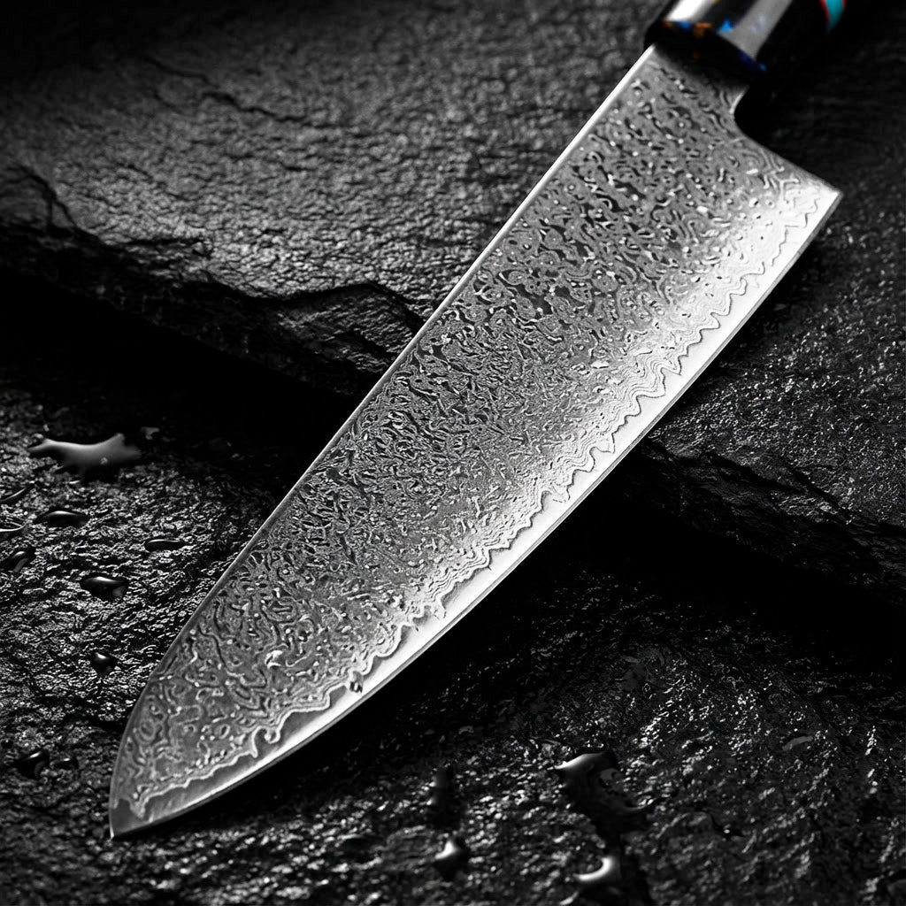 8-Piece Damascus Chef Knife Set VG10 with Black Speckled Resin Handles