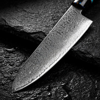 8-Piece Damascus Chef Knife Set VG10 with Black Speckled Resin Handles